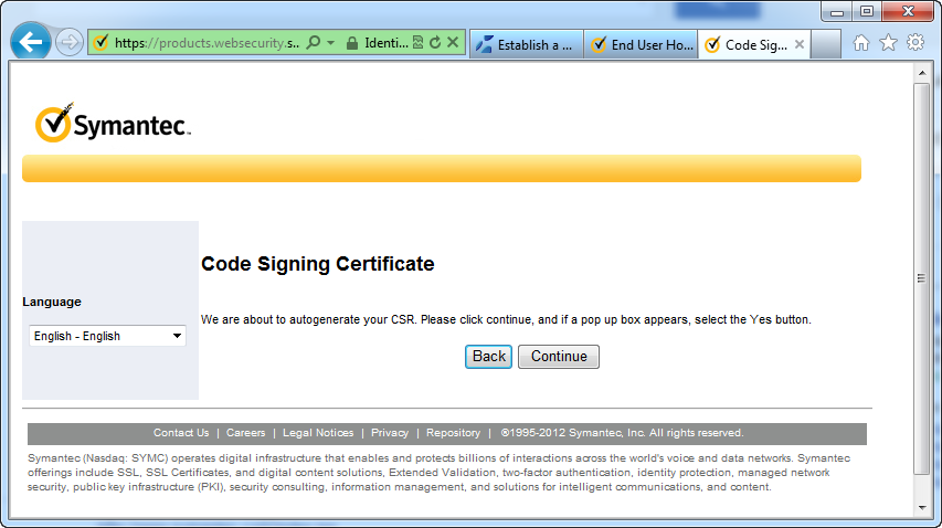 Code Signing Auto Gen Csr