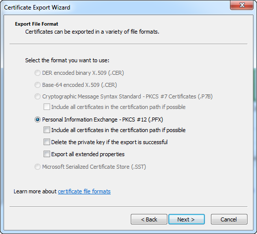 Export Cert File Format