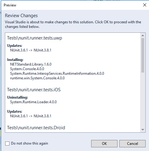 NUnit Xamarin Nuget Upgrade To 3.8.1 Changes