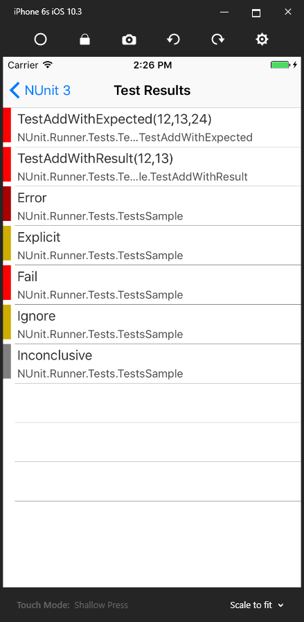NUnit Xamarin iOS Test Result Failed Tests