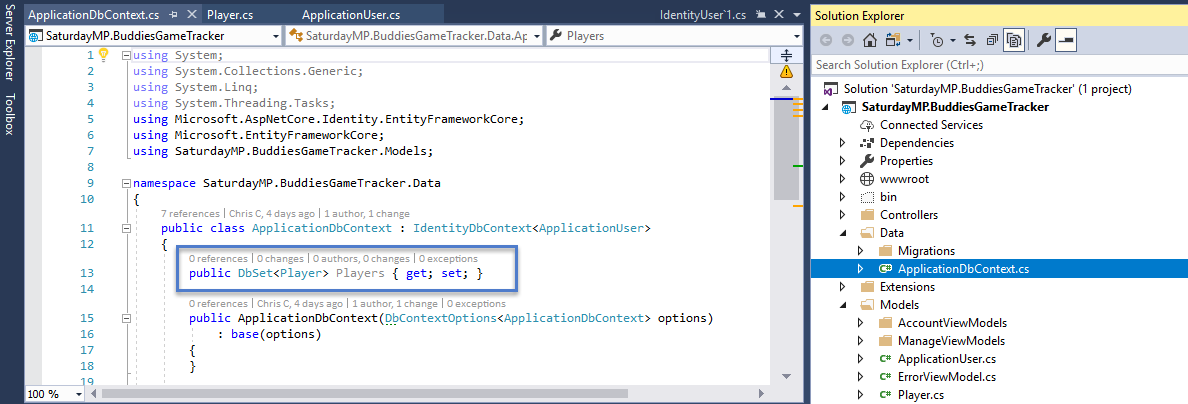 Player Model Added to DB Context