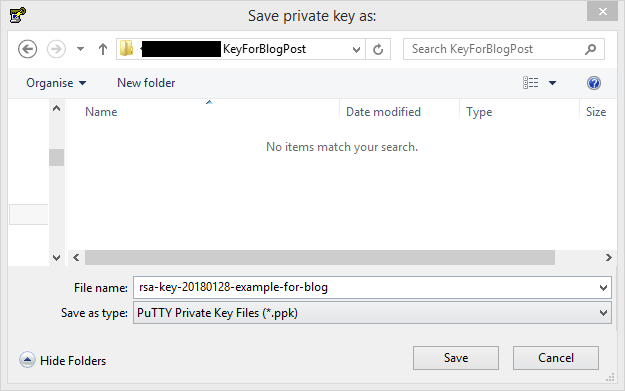 PuTTYGen Save Private Key Prompt