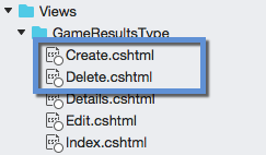Delete Game Results Type Create and Delete Views